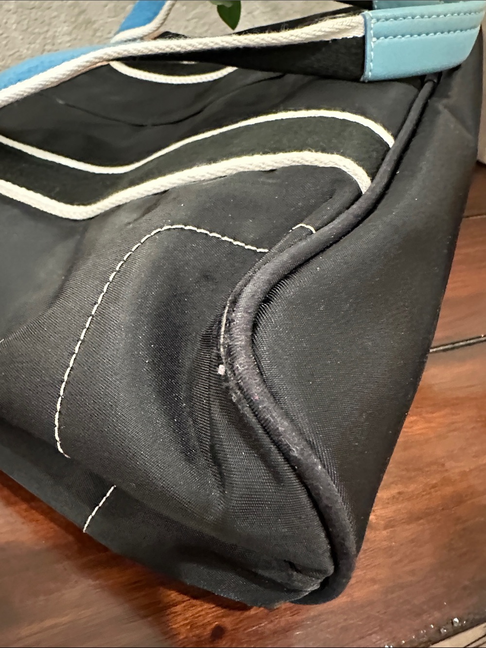Coach Black Canvas Tote with Blue Accents and Tan Trim - Picture 10 of 15